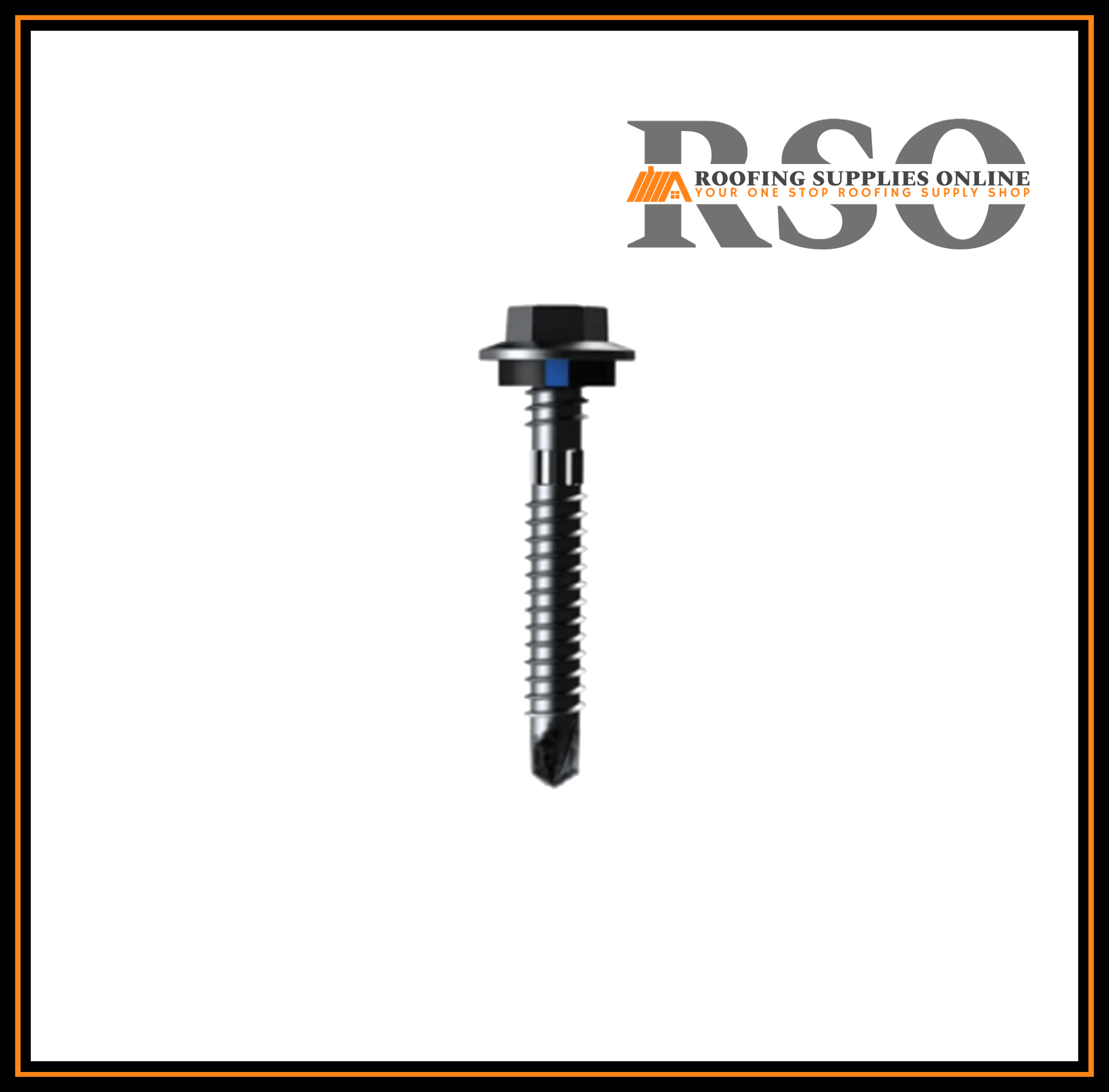 This image is of a 50mm HEX roof screw with a neoprene seal and has a cutting head that is suilted for fixing to metal battens