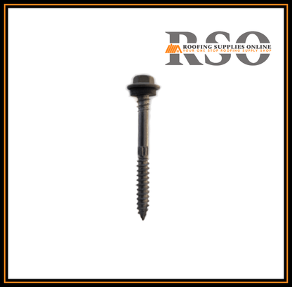 This image is of a 65mm Timbner cut HEX roof screw with a neoprene seal and has a cutting head that is suilted for fixing to timber battens