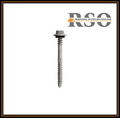 This image is of a 65mm HEX Zip cut roof screw with a neoprene seal and has a cutting head that is suilted for fixing to timber or metal battens