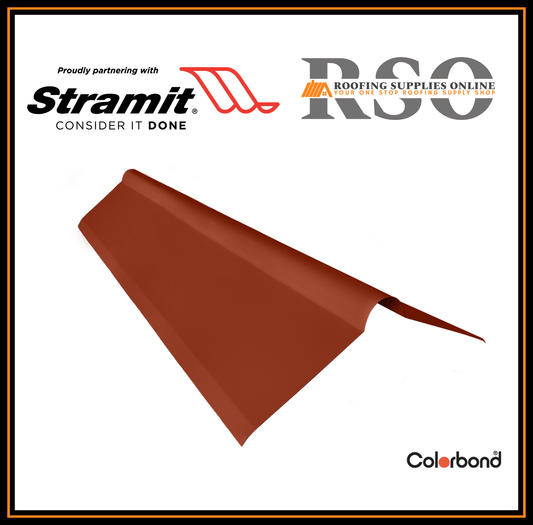 This image is of a length of Manor Red Colorbond Rolltop Ridge Capping.