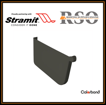 This is an image of a Left side Colorbond Stopend and fits onto the Quad profile of roof gutter.