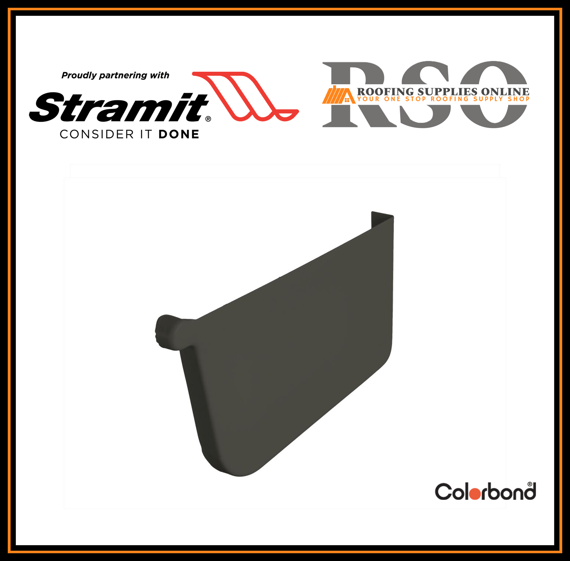This is an image of a Right side Colorbond Stopend and fits onto the Quad profile of roof gutter.