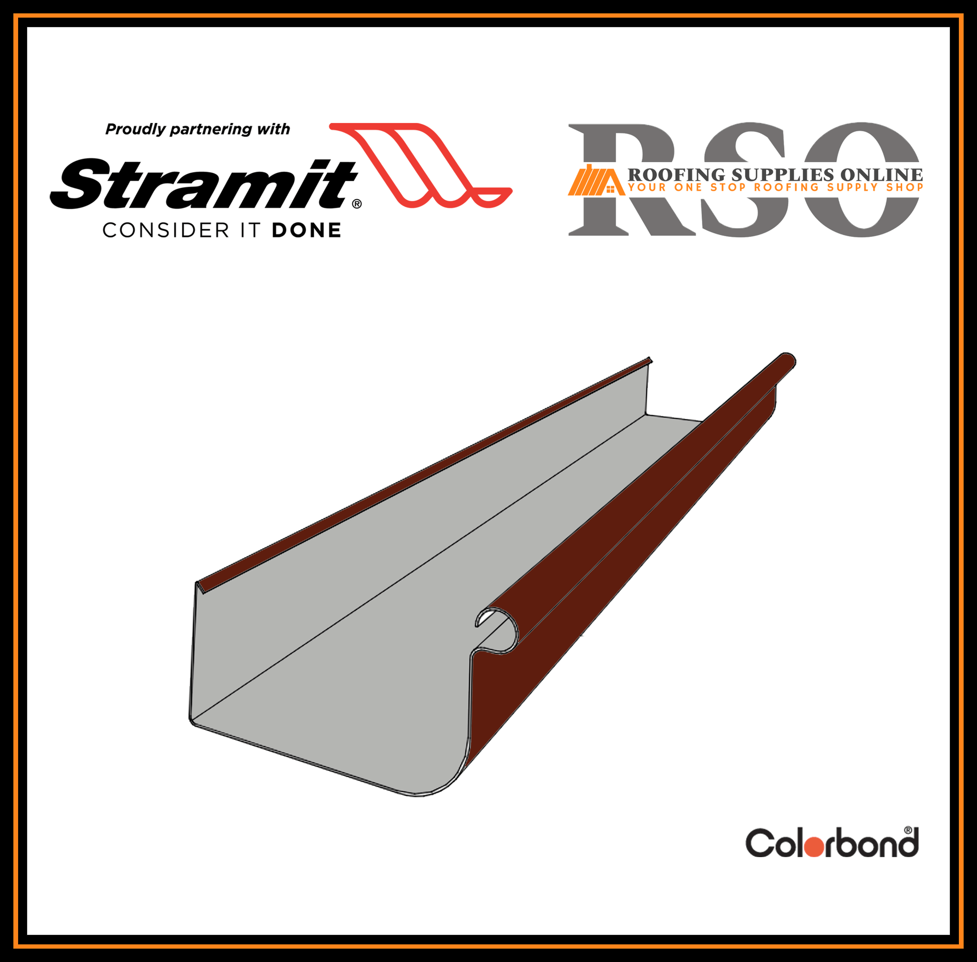 This is an image of a length of Stramit Quad Gutter 115. The gutters Colour is Called Manor Red and it is made from Colorbond