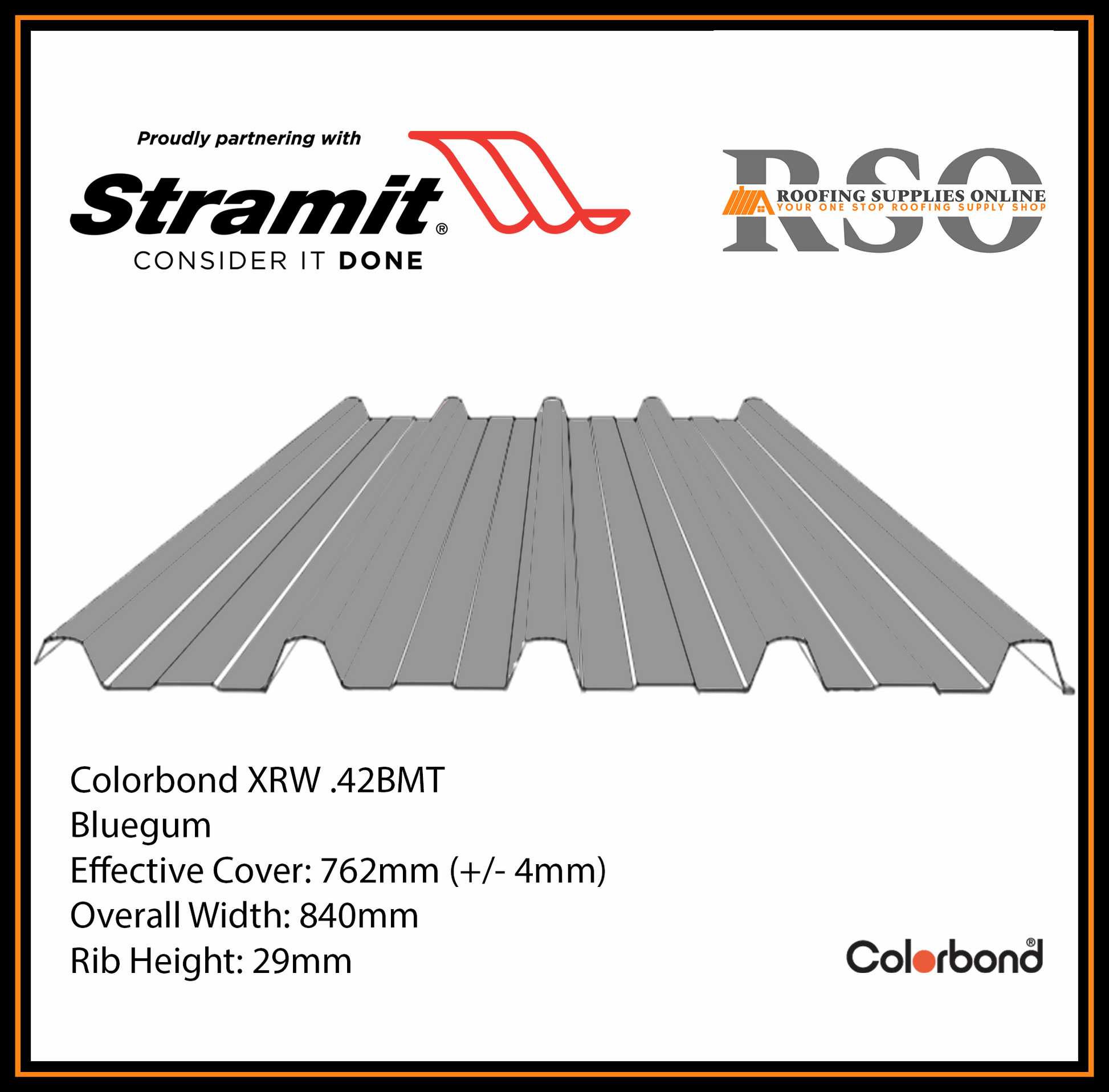 This is an illustration of a Monoclad profile roof sheet which is also known as 5 Rib or Trimdek profile. This Roof sheet's colour is called Bluegum.