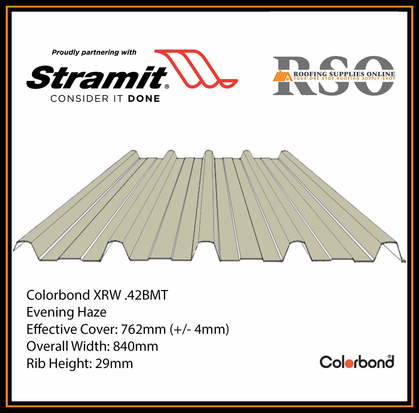 This is an illustration of a Monoclad profile roof sheet which is also known as 5 Rib or Trimdek profile. This Roof sheet's colour is called Evening Haze.