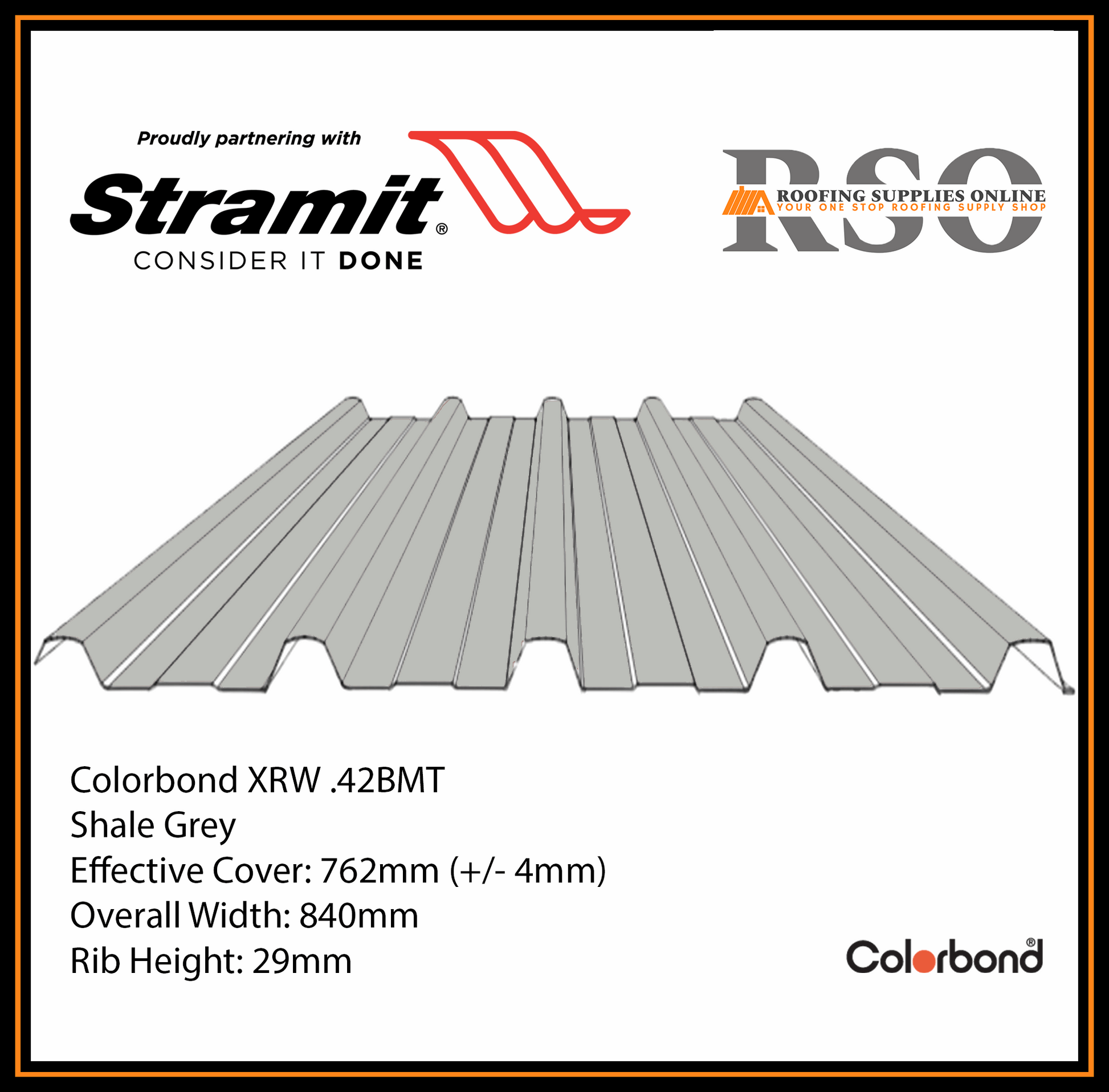 This is an illustration of a Monoclad profile roof sheet which is also known as 5 Rib or Trimdek profile. This Roof sheet's colour is called Shale Grey.