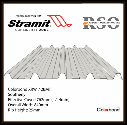 This is an illustration of a Monoclad profile roof sheet which is also known as 5 Rib or Trimdek profile. This Roof sheet's colour is called Southerly.