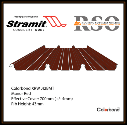 This is a drawing of Stramit Speed Deck Ultra depicting its dimensions. Speed Deck Ultra is commonly known and referred to as Klip Lok. The colour is Colorbond Manor Red