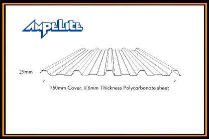 Line drawing image of Trimdek profile Polycarbonate Roof sheet