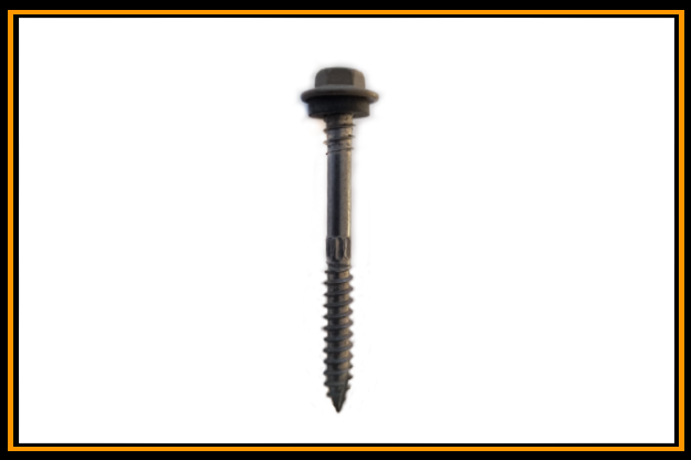 This image is of a 65mm HEX roof screw with a neoprene seal and has a cutting head that is suilted for fixing to timber battens