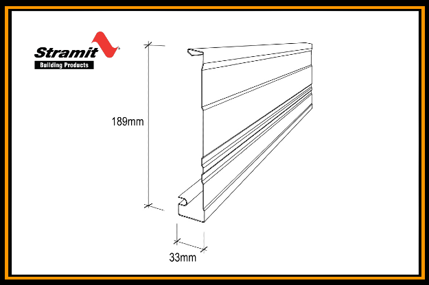 This is a line drawing image of Stramit Rolled Fascia with dimensions.